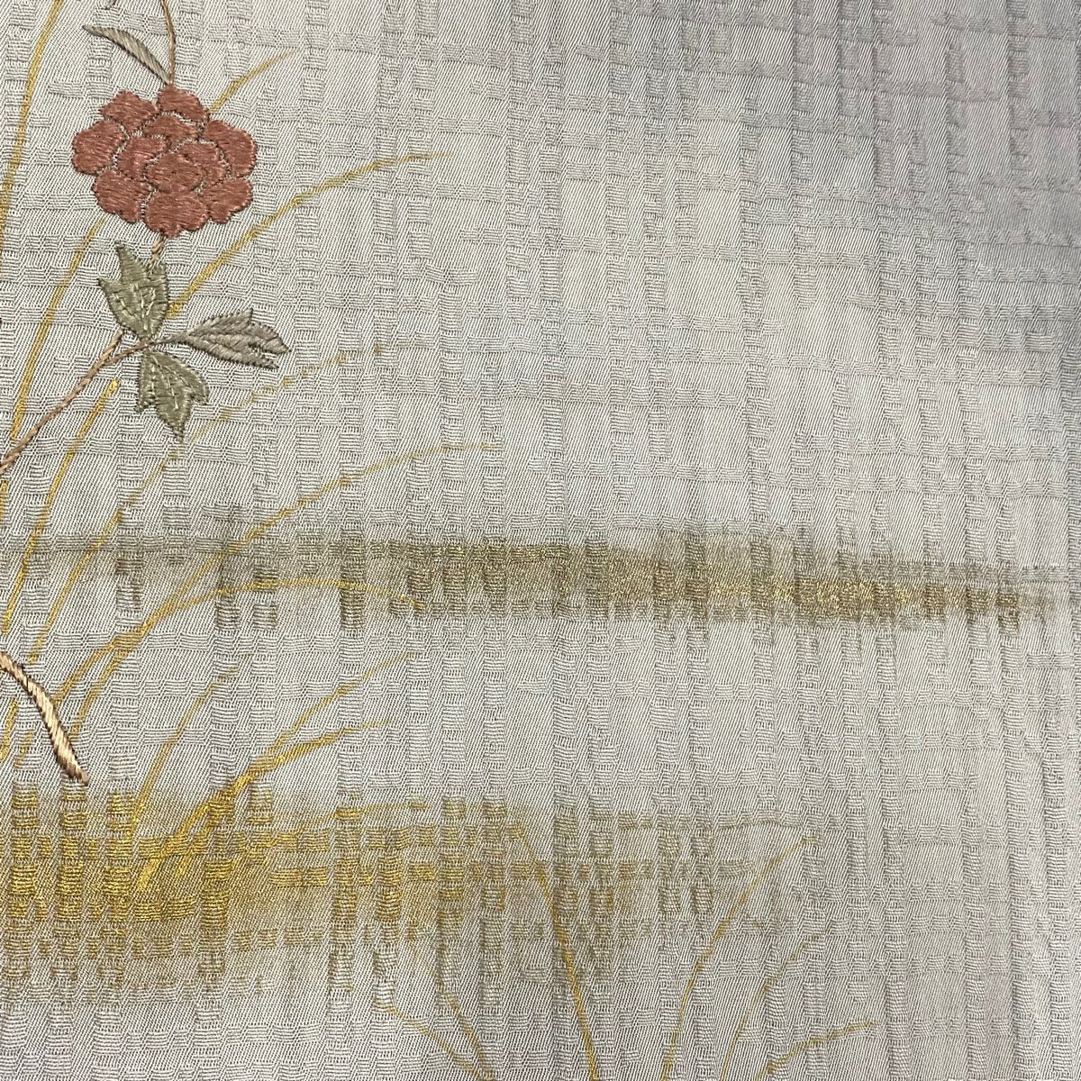 【庫存清倉】 付下 身長158.5cm 袖長64cm M 雙層 草花紋紋 霞 刺繡 金彩裝飾 淡紫 純蠶絲 優品級 一個紋