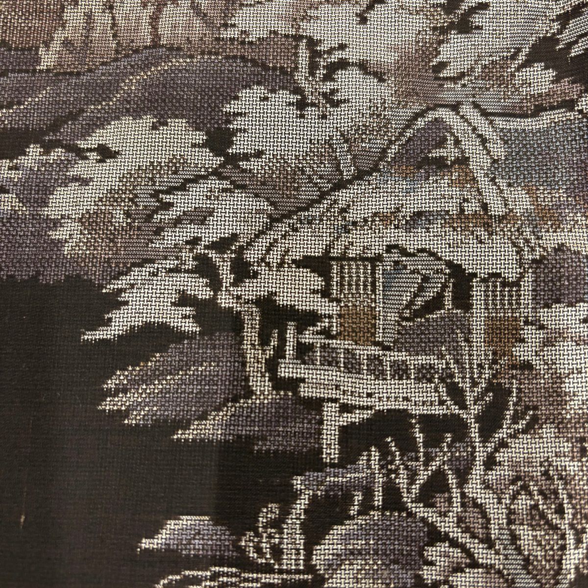 【庫存清倉】 紬織 身長154.5cm 袖長63cm S 雙層 家屋 樹木 焦茶 純蠶絲 優品級