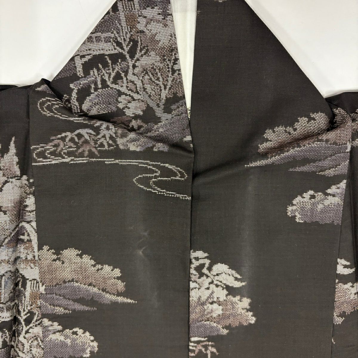 【庫存清倉】 紬織 身長154.5cm 袖長63cm S 雙層 家屋 樹木 焦茶 純蠶絲 優品級