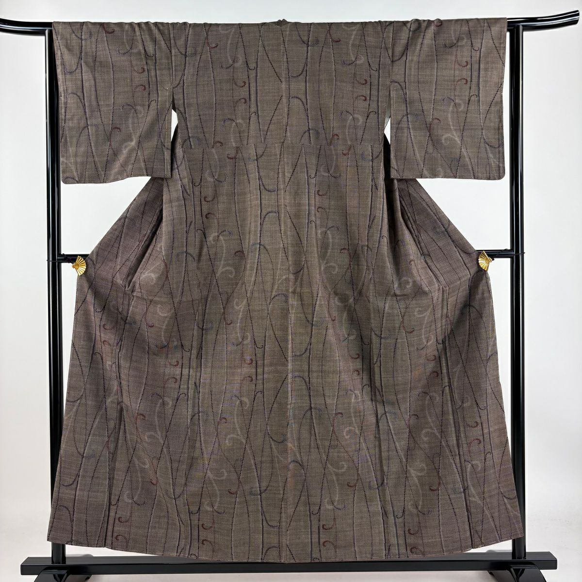 【庫存清倉】 紬織 身長155.5cm 袖長63.5cm S 雙層 唐草紋 焦茶 純蠶絲 美品 秀品級