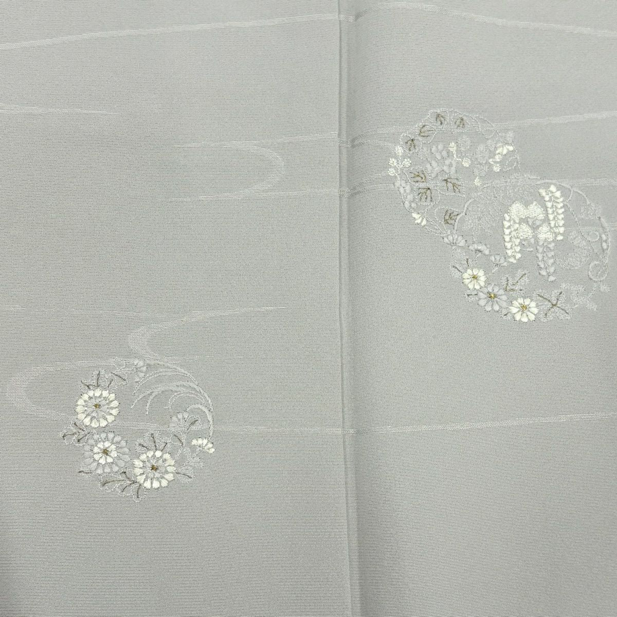 【庫存清倉】 付下 身長158cm 袖長63.5cm S 雙層 花丸紋 地紋 刺繡 金絲 灰色 純蠶絲 優品級