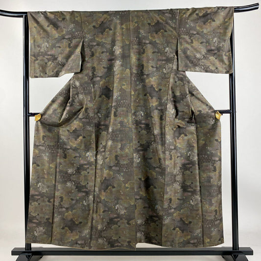 【庫存清倉】 紬織 身長155cm 袖長65cm M 雙層 雪輪 幾何學 焦茶 純蠶絲 美品 秀品級