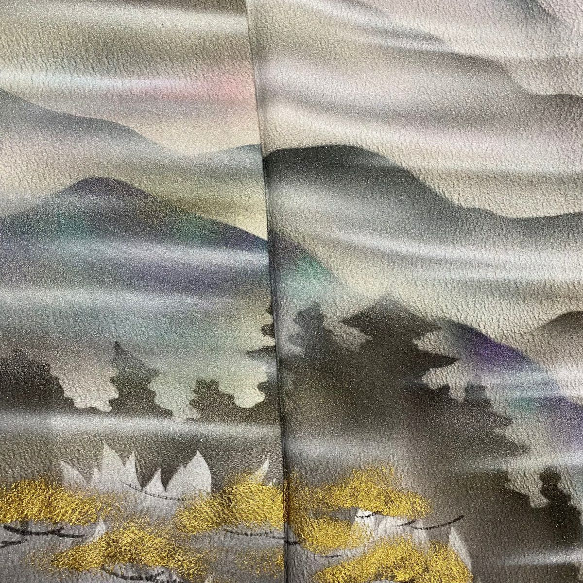 【庫存清倉】 付下 身長160cm 袖長64cm M 雙層 松樹 遠山 金銀彩 漸層 青灰 純蠶絲 優品級