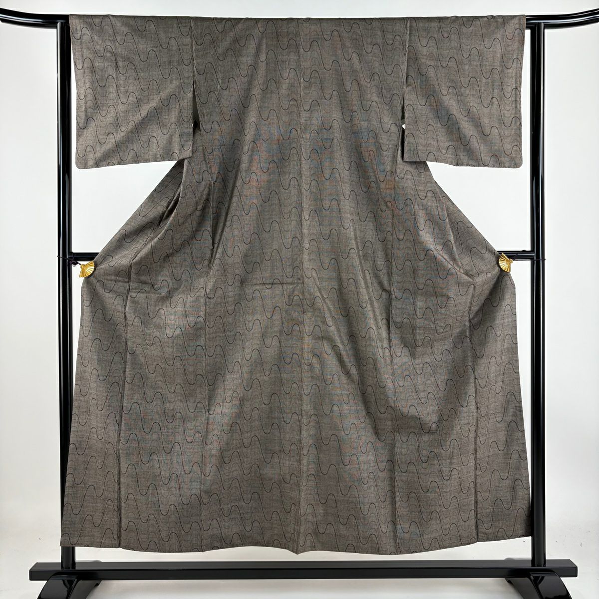 【庫存清倉】 紬織 身長154.5cm 袖長62.5cm S 雙層 幾何圖案 焦茶 純蠶絲 優品級