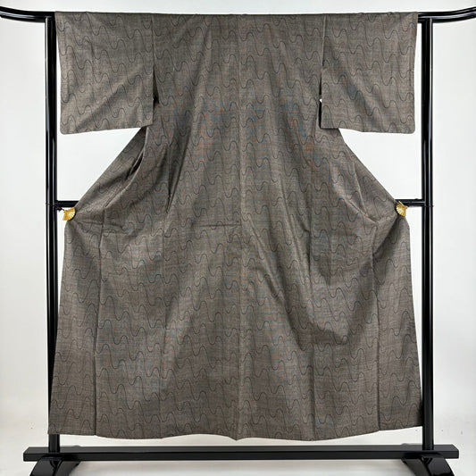 【庫存清倉】 紬織 身長154.5cm 袖長62.5cm S 雙層 幾何圖案 焦茶 純蠶絲 優品級