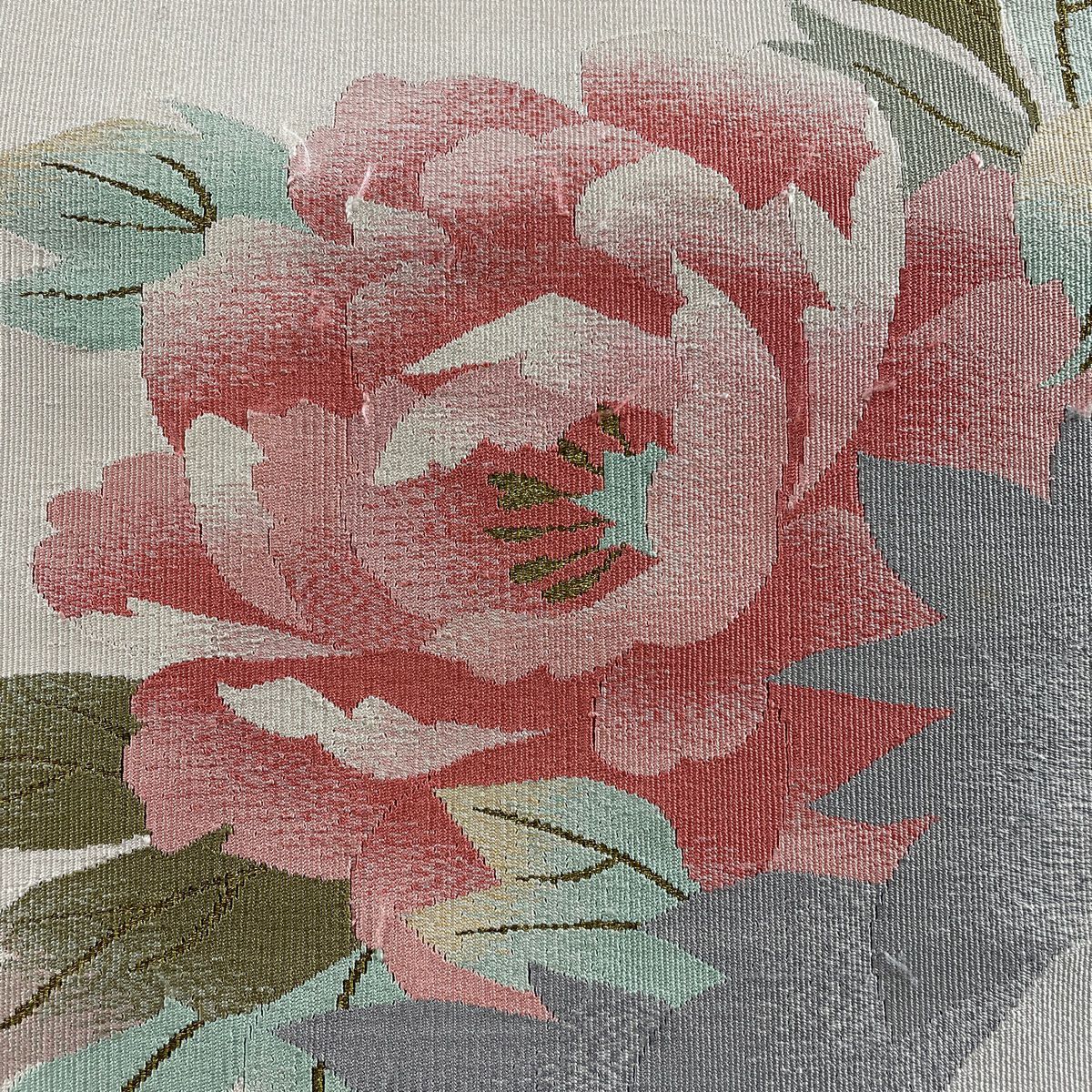 【庫存清倉】 名古屋帶 優品級 松樹葉仕立 八寸名古屋帶 牡丹 霞 金絲 淺粉色 純蠶絲