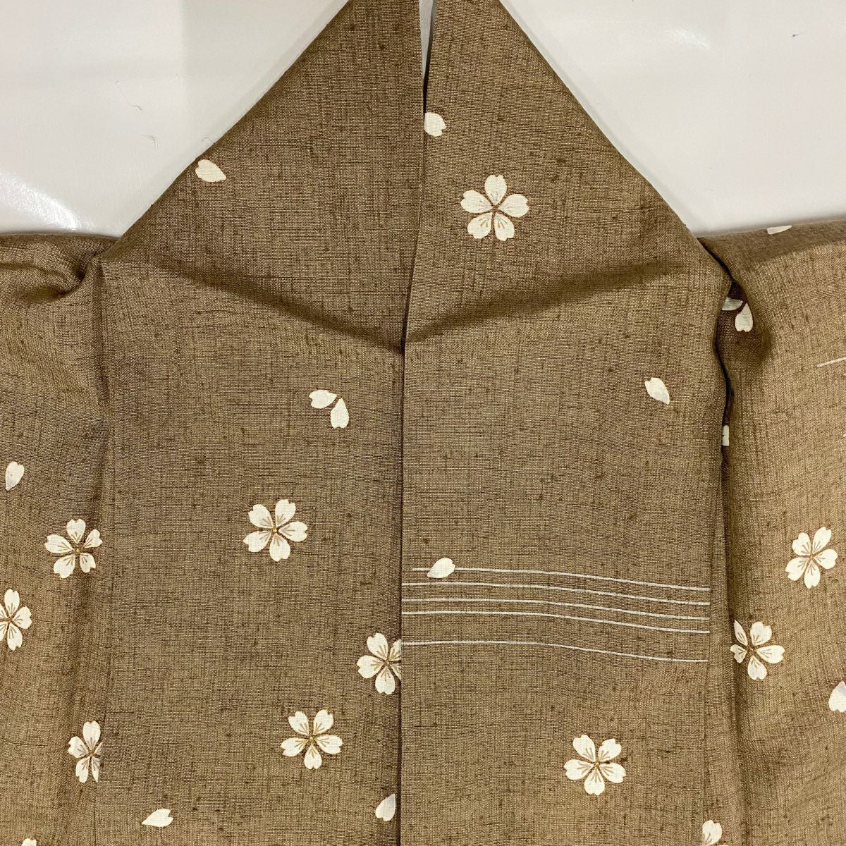 【庫存清倉】 小紋 身長150.5cm 袖長62.5cm S 雙層 紬織織 櫻花 櫻花花瓣 金彩裝飾 茶 純蠶絲 美品 名品級