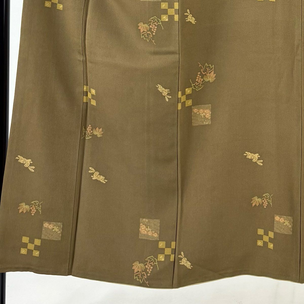 【庫存清倉】 小紋 身長150cm 袖長62.5cm S 雙層 兔子 葡萄 茶綠 純蠶絲 名品級
