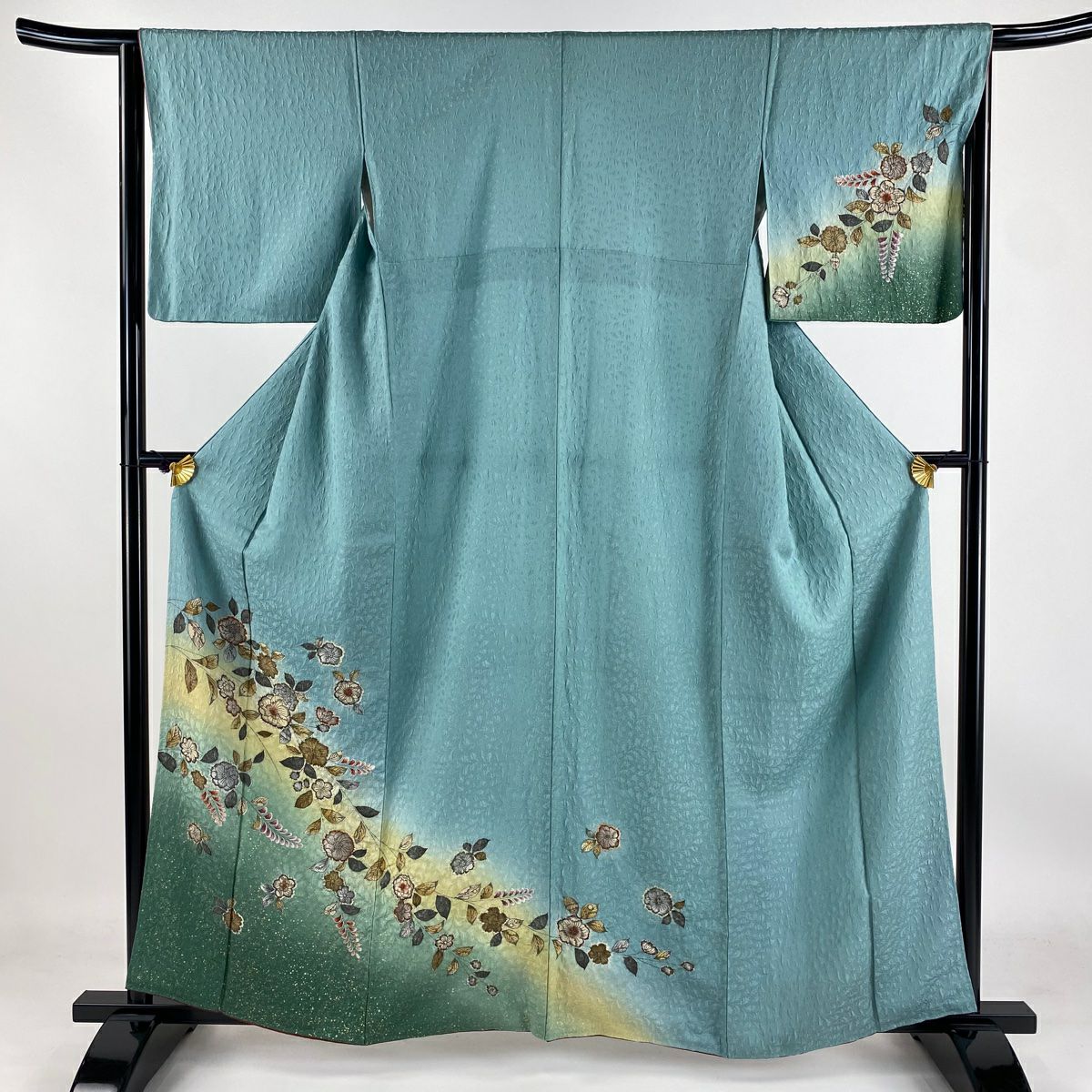 【庫存清倉】 付下 身長160.5cm 袖長65cm M 雙層 辻花染 金銀彩 漸層 淺綠 純蠶絲 名品級