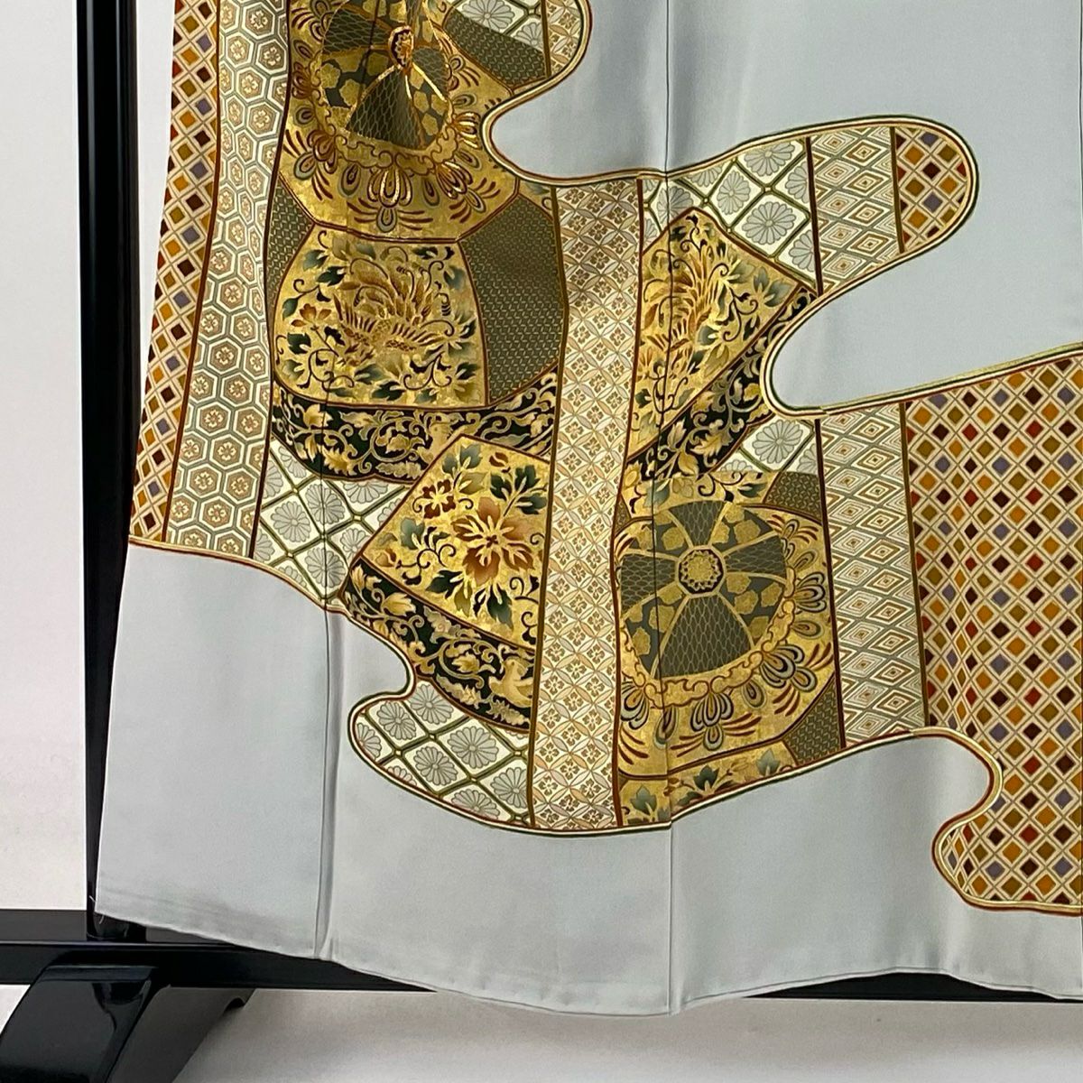 【庫存清倉】 留袖禮服禮服 身長156.5cm 袖長65cm M 雙層 北出與三郎 落款 鳳凰 花唐草紋 金絲 金銀彩 青灰 純蠶絲 名品級 三個紋