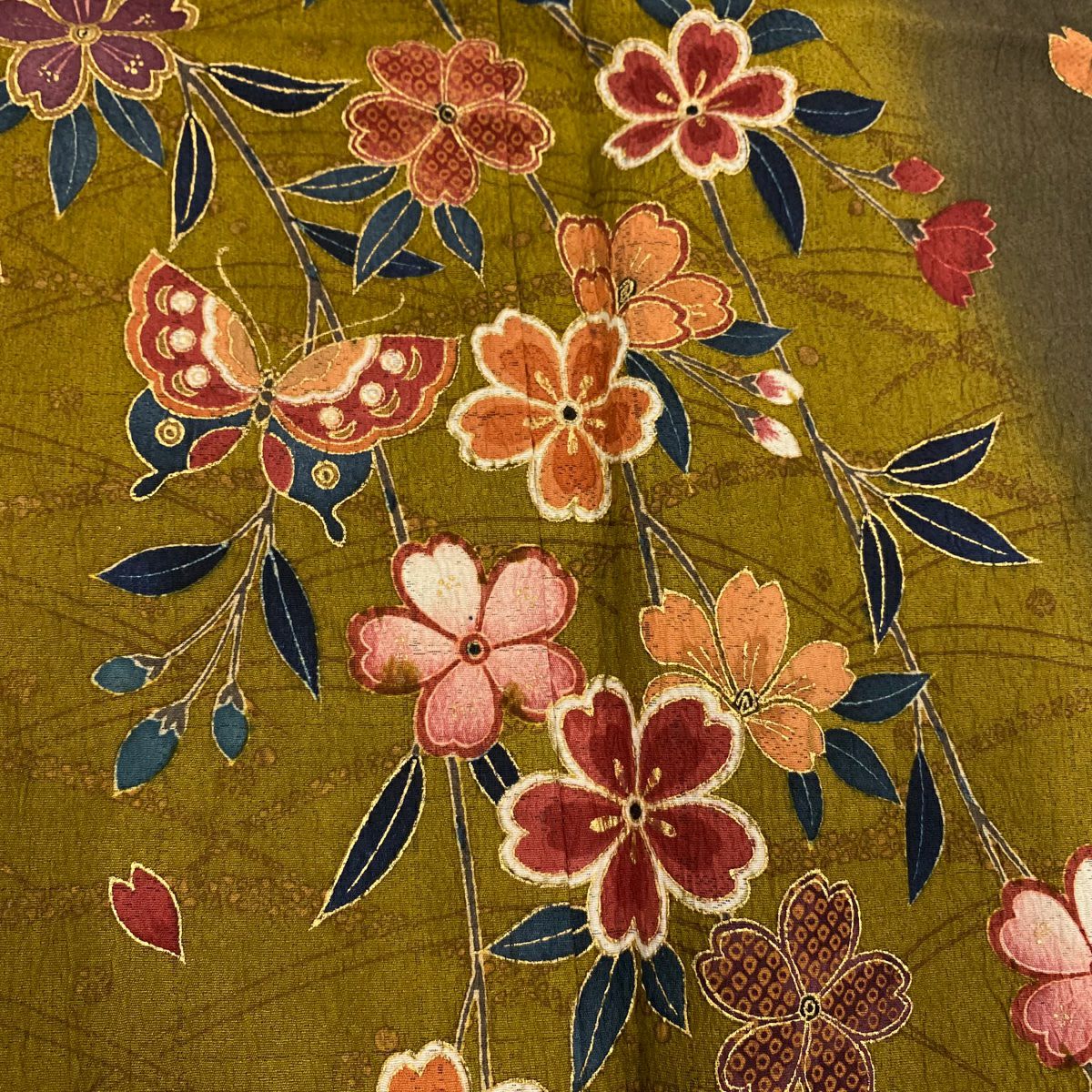 【庫存清倉】訪問服 身長159.5cm 袖長67cm M 雙層 櫻花 蝴蝶 金銀彩 漸層 焦茶 純蠶絲 名品級