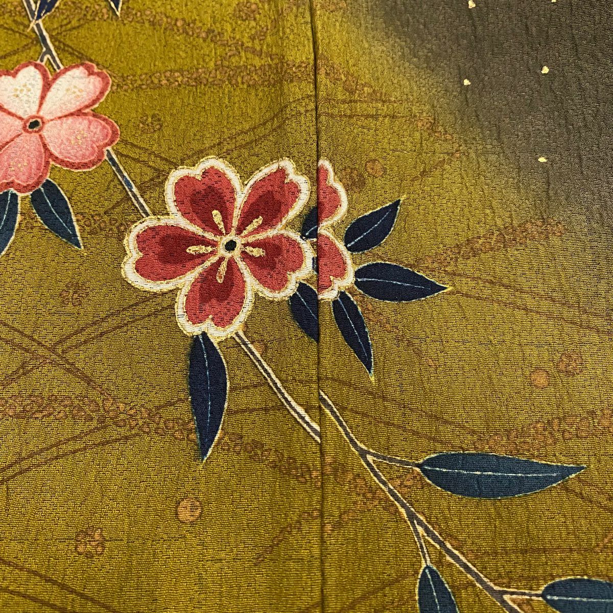 【庫存清倉】訪問服 身長159.5cm 袖長67cm M 雙層 櫻花 蝴蝶 金銀彩 漸層 焦茶 純蠶絲 名品級