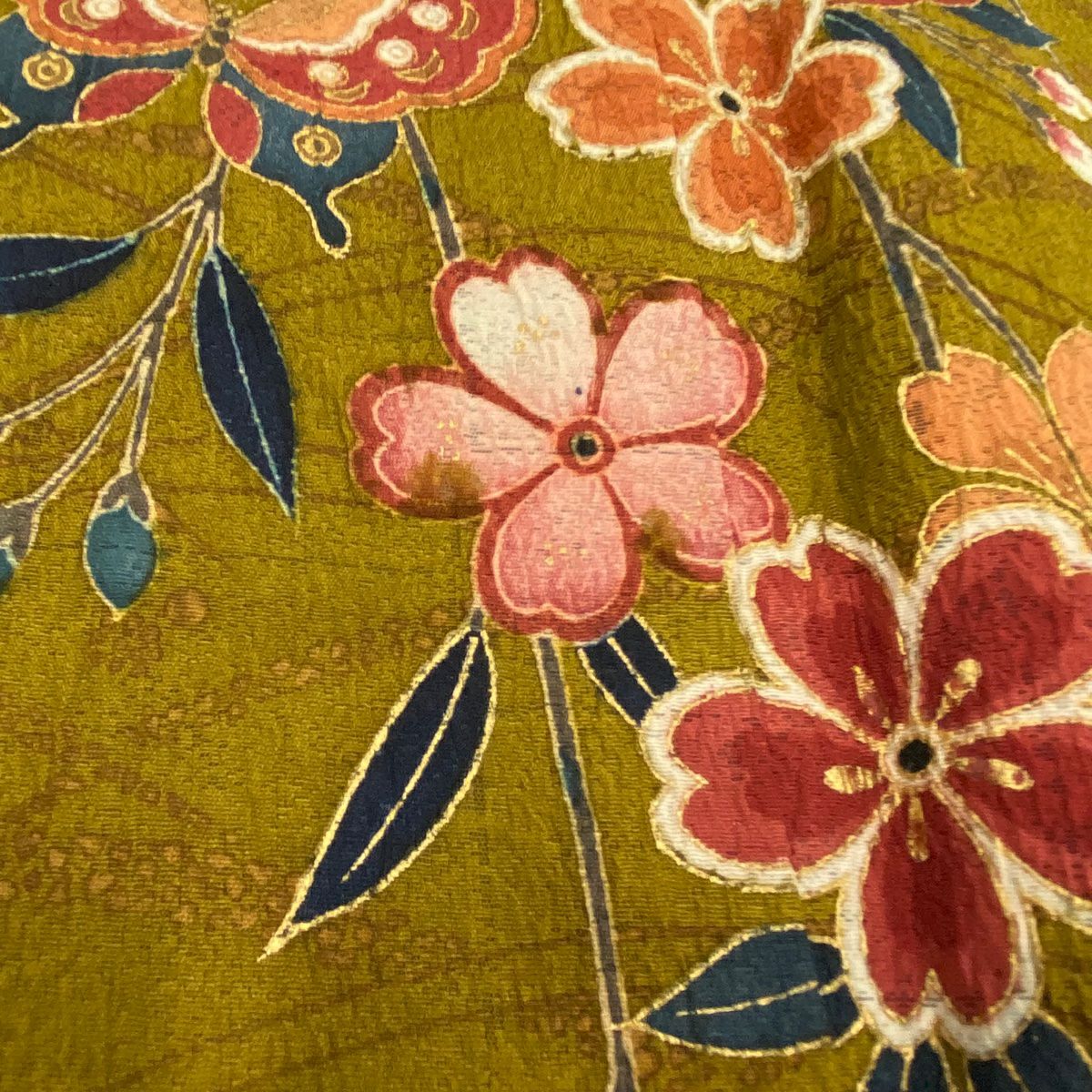 【庫存清倉】訪問服 身長159.5cm 袖長67cm M 雙層 櫻花 蝴蝶 金銀彩 漸層 焦茶 純蠶絲 名品級