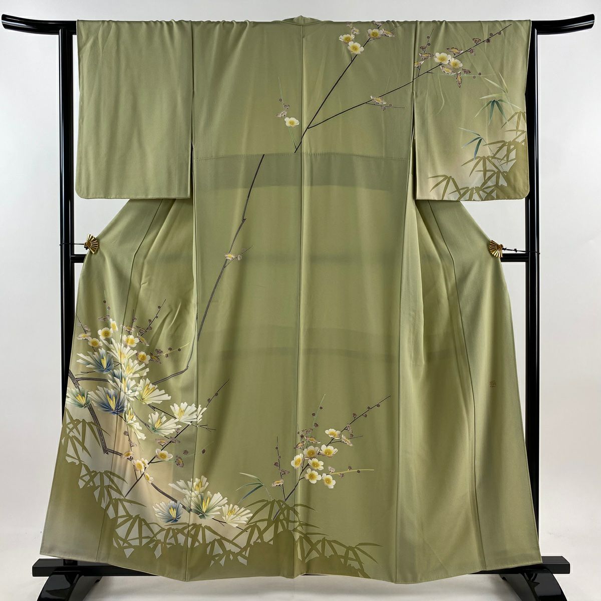 【庫存清倉】訪問服 身長158cm 袖長64cm M 雙層 松樹竹子梅花 金銀彩 漸層 抹茶 純蠶絲 名品級