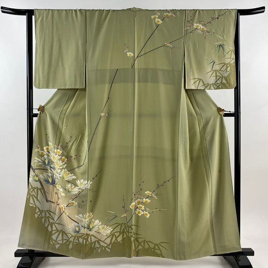 【庫存清倉】訪問服 身長158cm 袖長64cm M 雙層 松樹竹子梅花 金銀彩 漸層 抹茶 純蠶絲 名品級