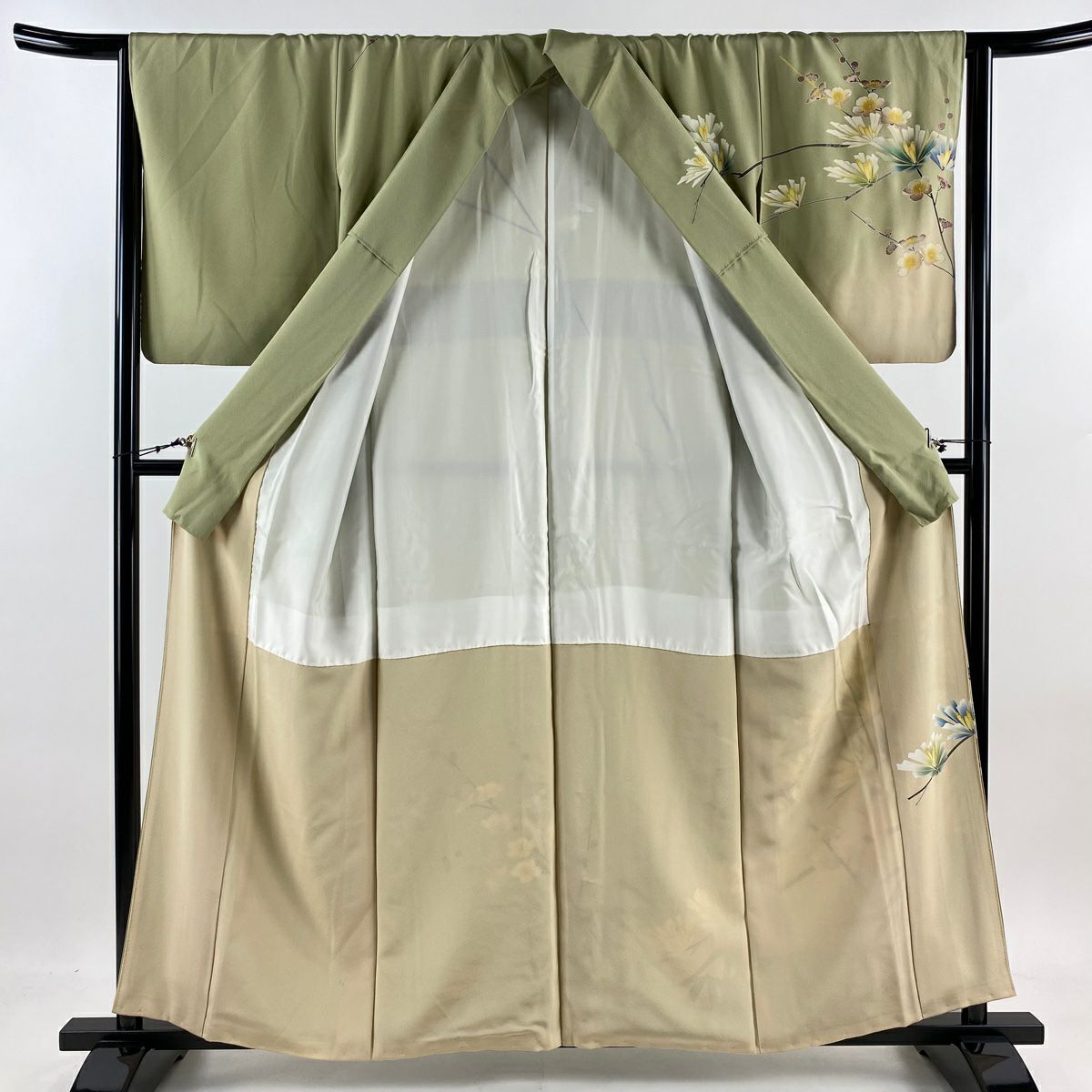 【庫存清倉】訪問服 身長158cm 袖長64cm M 雙層 松樹竹子梅花 金銀彩 漸層 抹茶 純蠶絲 名品級