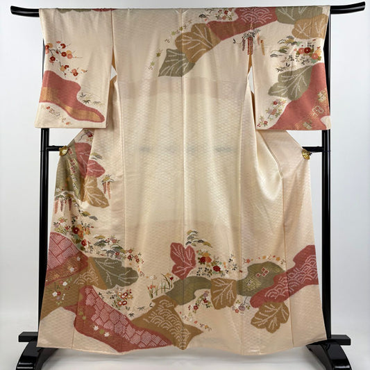 【庫存清倉】訪問服 身長161.5cm 袖長67.5cm L 雙層 菊花 松樹 金糸 絞染 淺橙色 純蠶絲 名品級