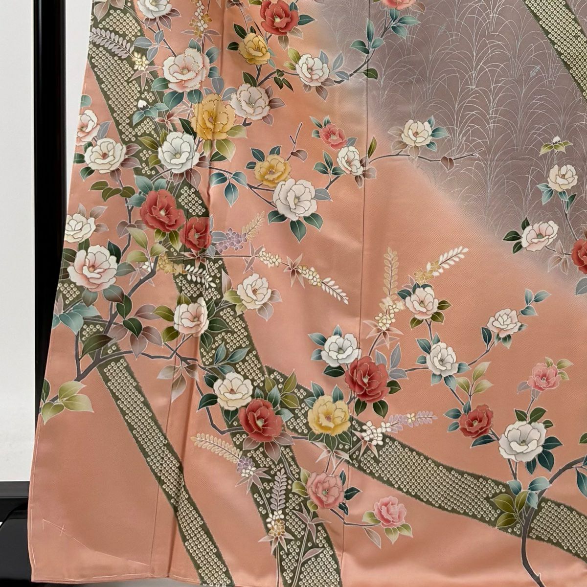 【庫存清倉】訪問服 身長168cm 袖長65.5cm M 雙層 椿 草花紋紋 金銀彩 粉紅 純蠶絲 名品級