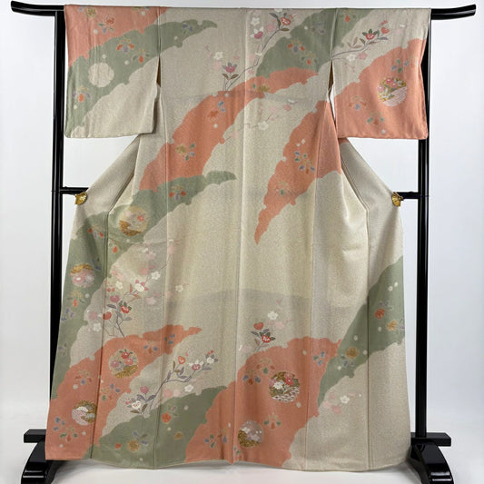 【庫存清倉】訪問服 身長166.5cm 袖長65.5cm M 雙層 橘 雪輪 金銀彩 米色 純蠶絲 名品級