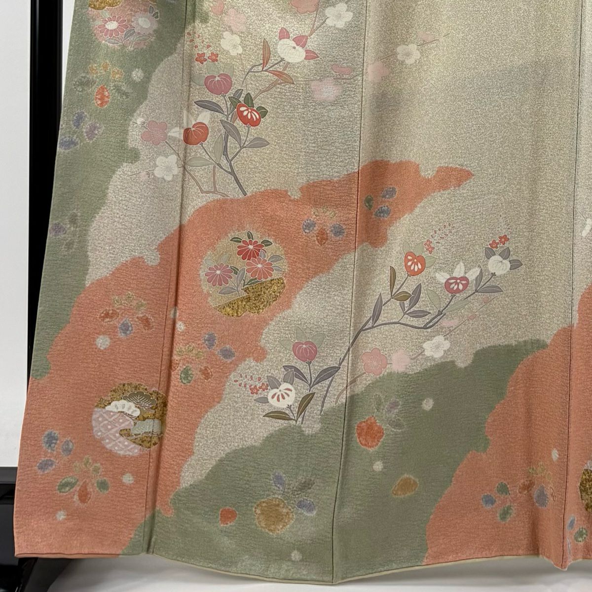【庫存清倉】訪問服 身長166.5cm 袖長65.5cm M 雙層 橘 雪輪 金銀彩 米色 純蠶絲 名品級