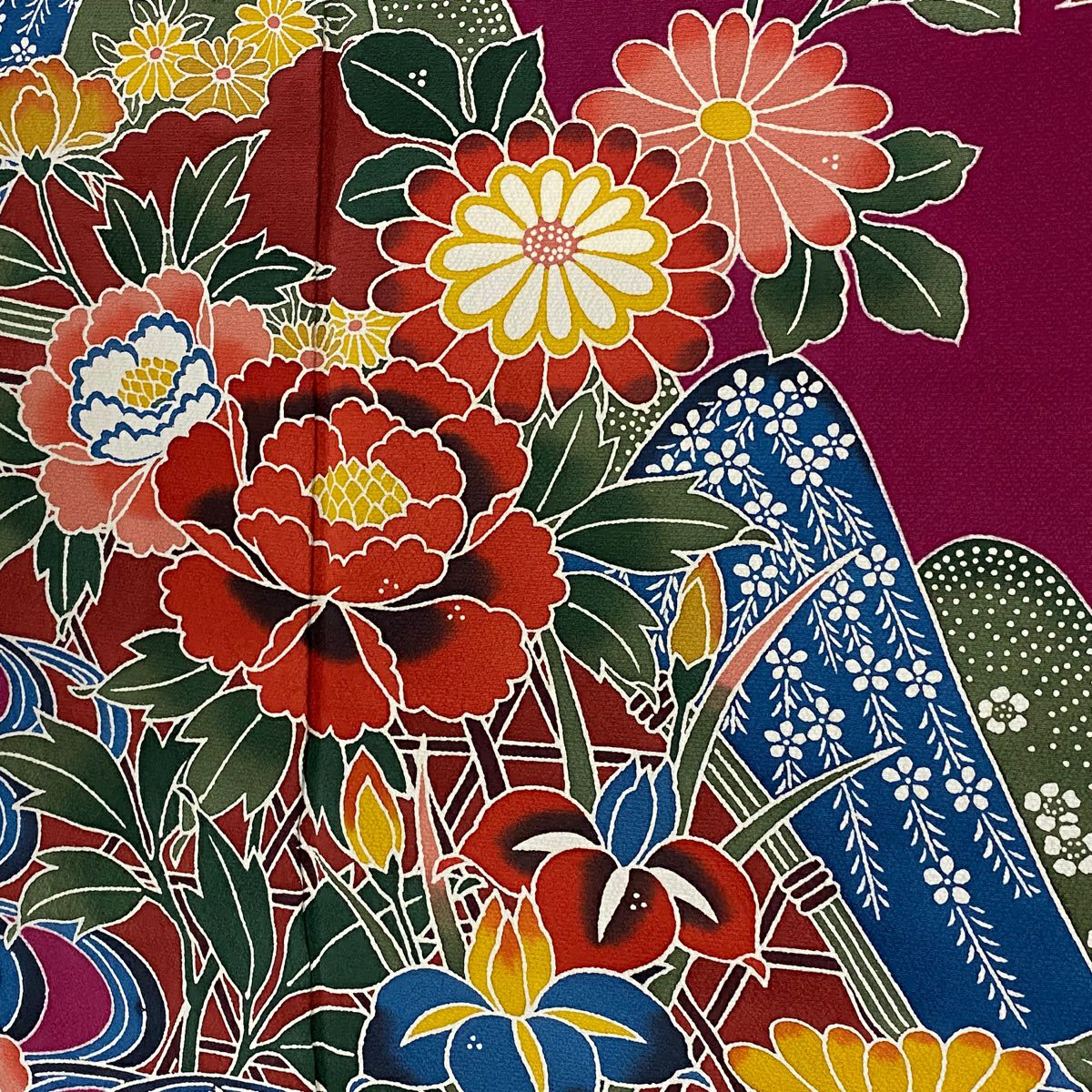 【庫存清倉】振袖禮服 身長162cm 袖長64cm M 雙層 花鳥 山並 染分 紅紫 純蠶絲 名品級