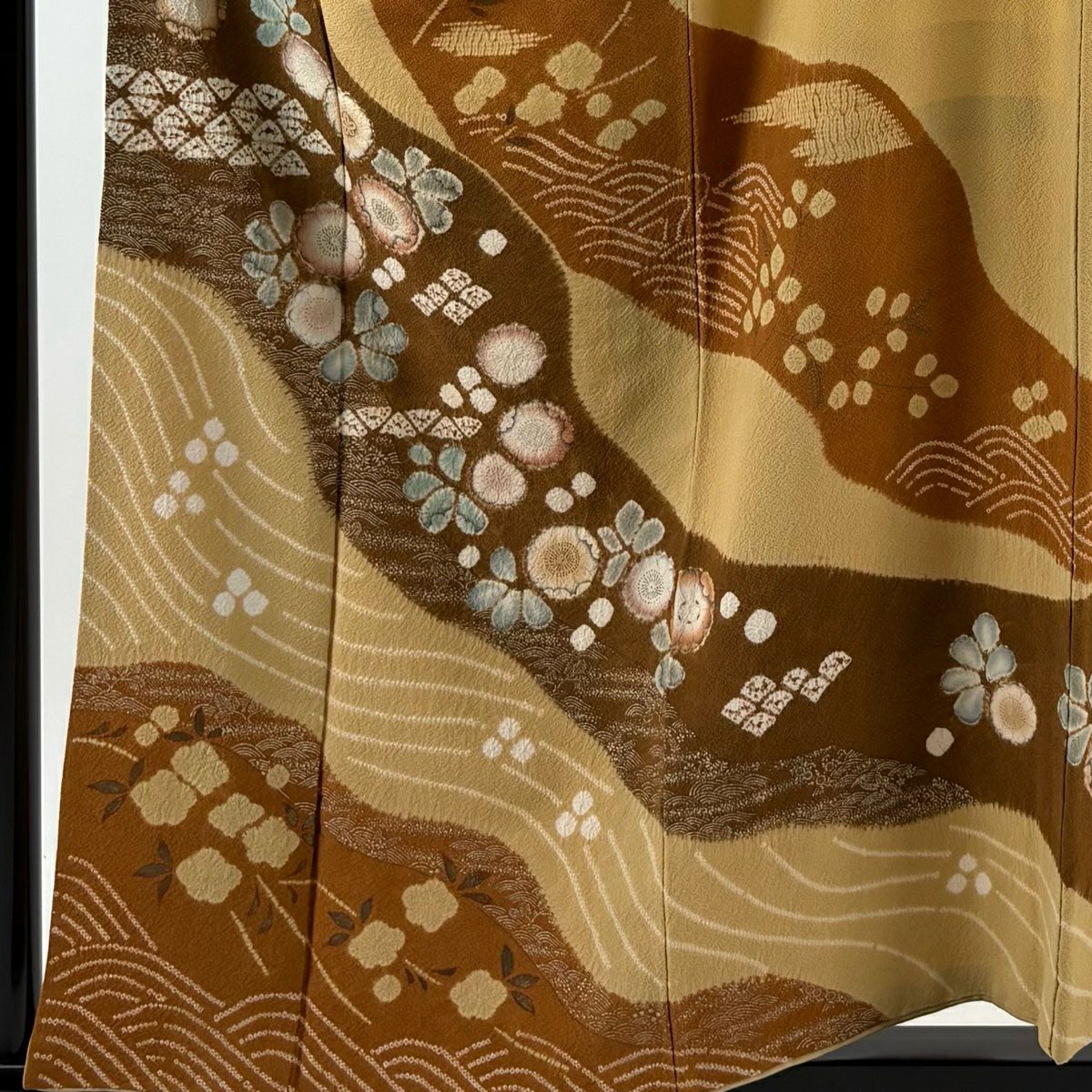 【庫存清倉】訪問服 身長157cm 袖長64.5cm M 雙層 滝泰 有落款 辻花染 波 金銀彩 淺茶 純蠶絲 名品級