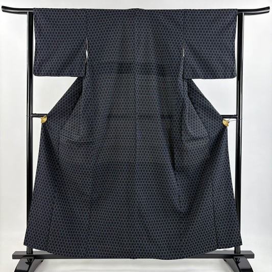 【庫存清倉】 紬織 身長159cm 袖長62.5cm S 雙層 籠目 黑 純蠶絲 美品 名品級