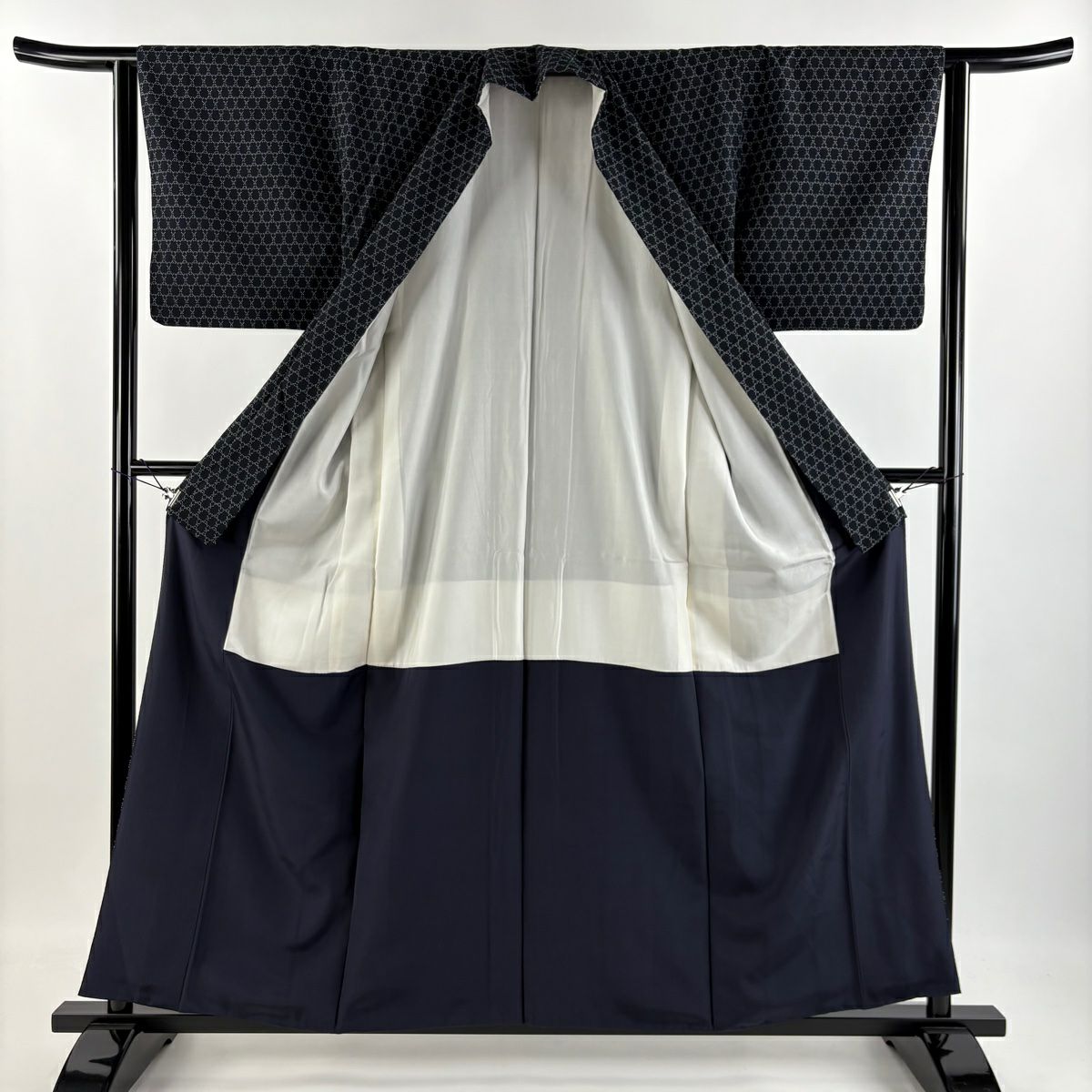 【庫存清倉】 紬織 身長159cm 袖長62.5cm S 雙層 籠目 黑 純蠶絲 美品 名品級