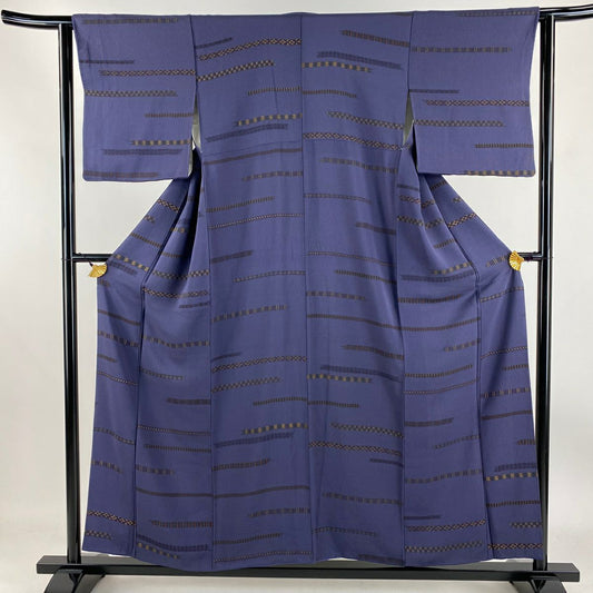 【庫存清倉】 小紋 身長154.5cm 袖長62.5cm S 雙層 條紋 幾何學 青紫 純蠶絲 優品級