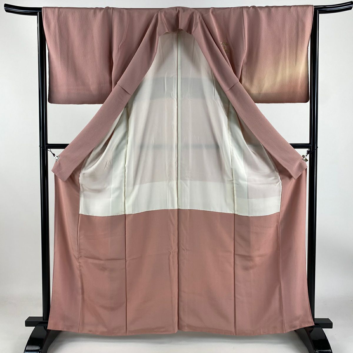 【庫存清倉】 付下 身長163cm 袖長65cm M 雙層 貝桶 椿 刺繡 漸層 粉紅 純蠶絲 優品級