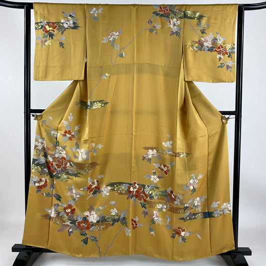 【庫存清倉】訪問服 身長160cm 袖長62.5cm S 雙層 枝花 霞 金銀彩 山吹茶 純蠶絲 優品級
