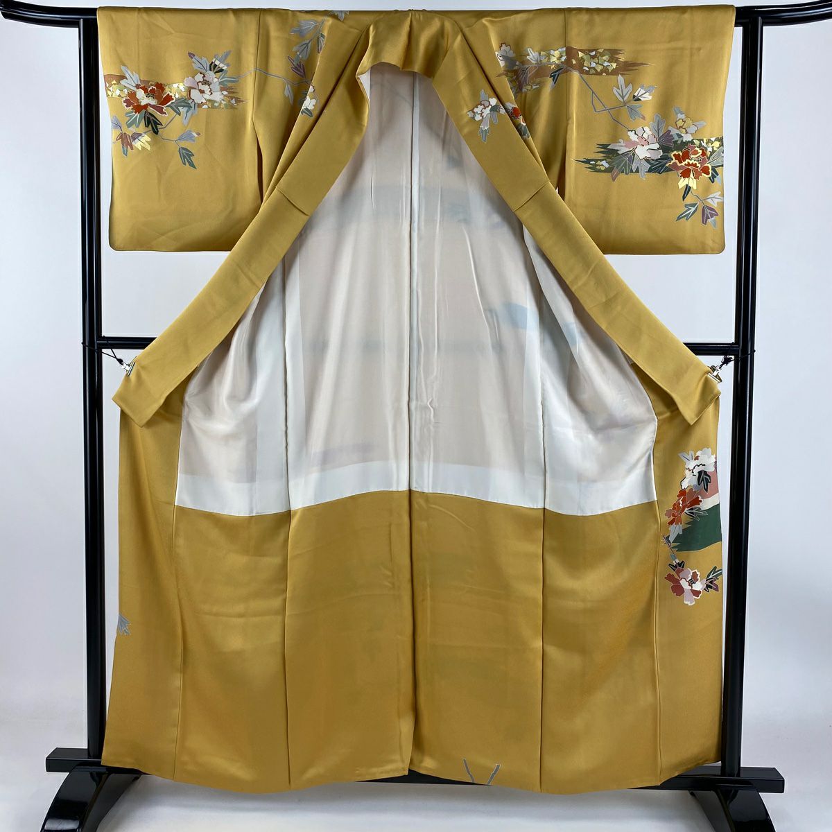 【庫存清倉】訪問服 身長160cm 袖長62.5cm S 雙層 枝花 霞 金銀彩 山吹茶 純蠶絲 優品級