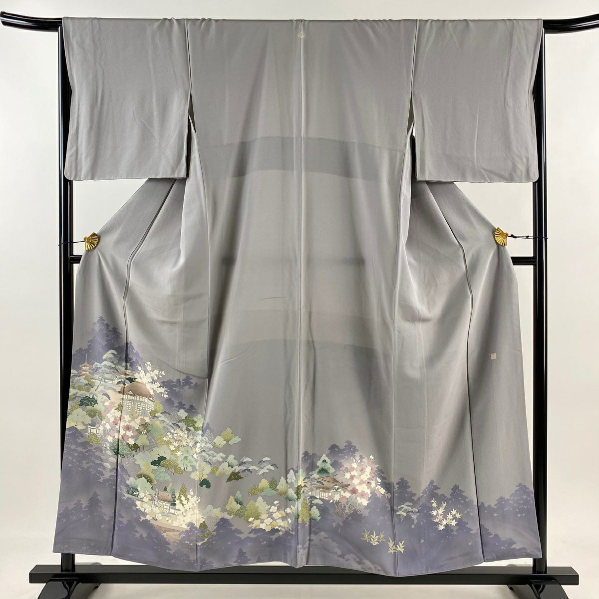 【庫存清倉】 留袖禮服禮服 身長154cm 袖長65.5cm M 雙層 落款有 風景 松樹樹 漸層 灰紫 純蠶絲 優品級 一個紋