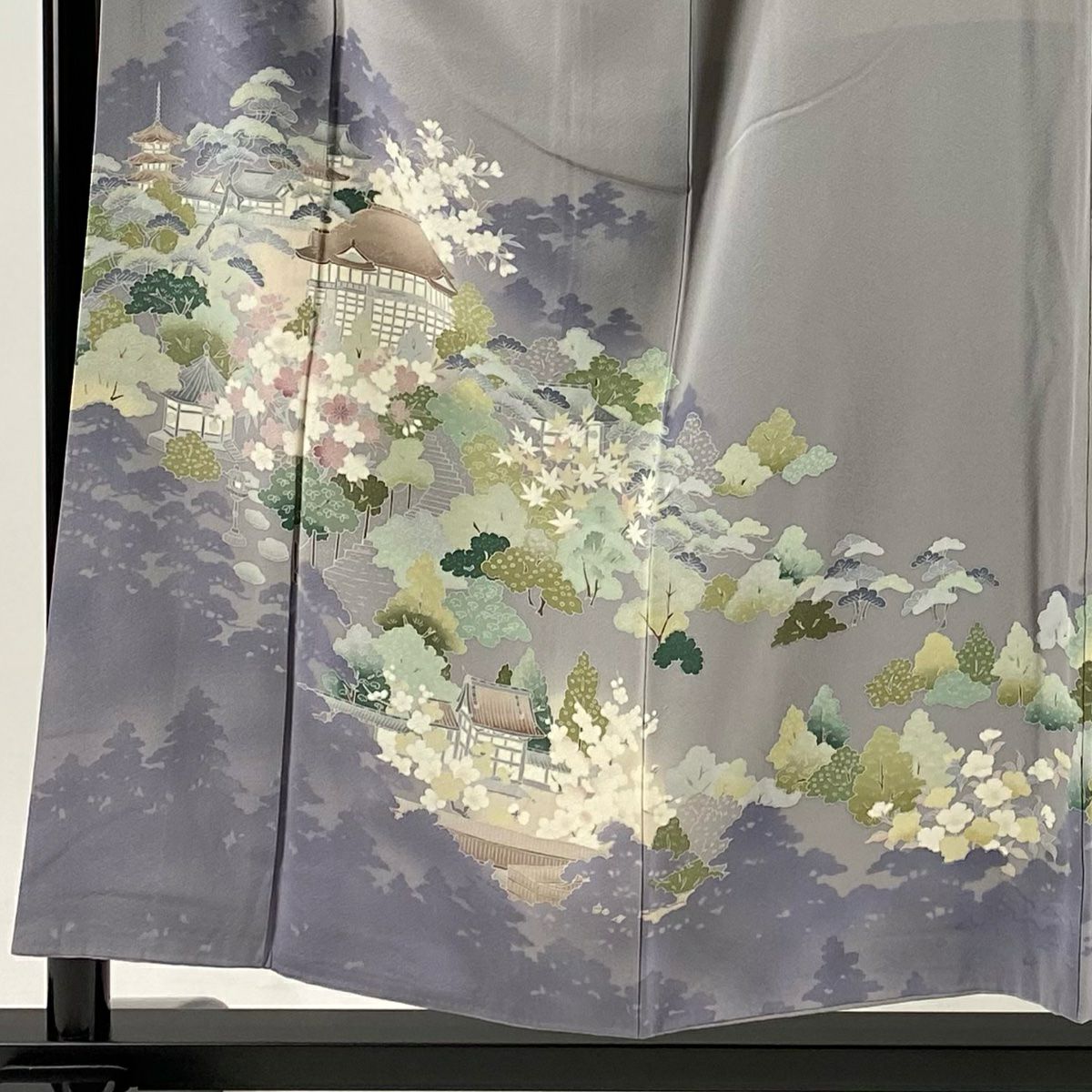 【庫存清倉】 留袖禮服禮服 身長154cm 袖長65.5cm M 雙層 落款有 風景 松樹樹 漸層 灰紫 純蠶絲 優品級 一個紋
