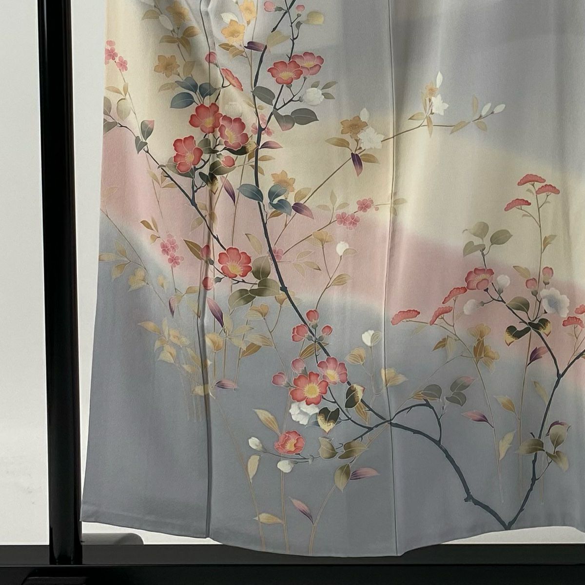【庫存清倉】訪問服 身長154cm 袖長63cm S 雙層 落款有 枝花 染分 逐漸變色 灰色 純蠶絲 名品級