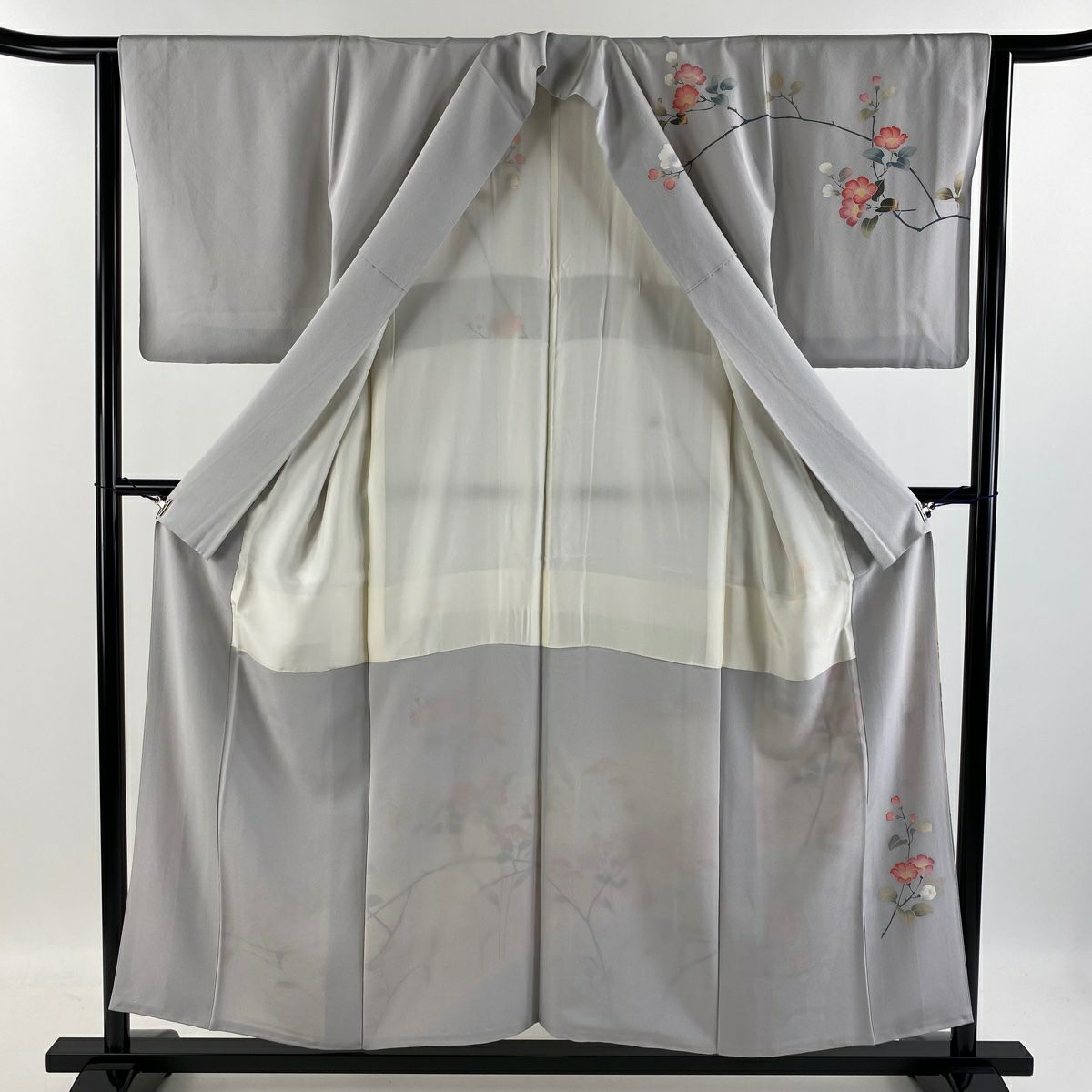 【庫存清倉】訪問服 身長154cm 袖長63cm S 雙層 落款有 枝花 染分 逐漸變色 灰色 純蠶絲 名品級