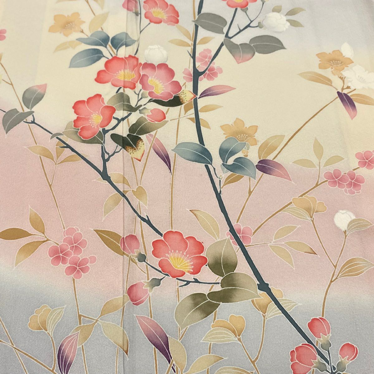 【庫存清倉】訪問服 身長154cm 袖長63cm S 雙層 落款有 枝花 染分 逐漸變色 灰色 純蠶絲 名品級