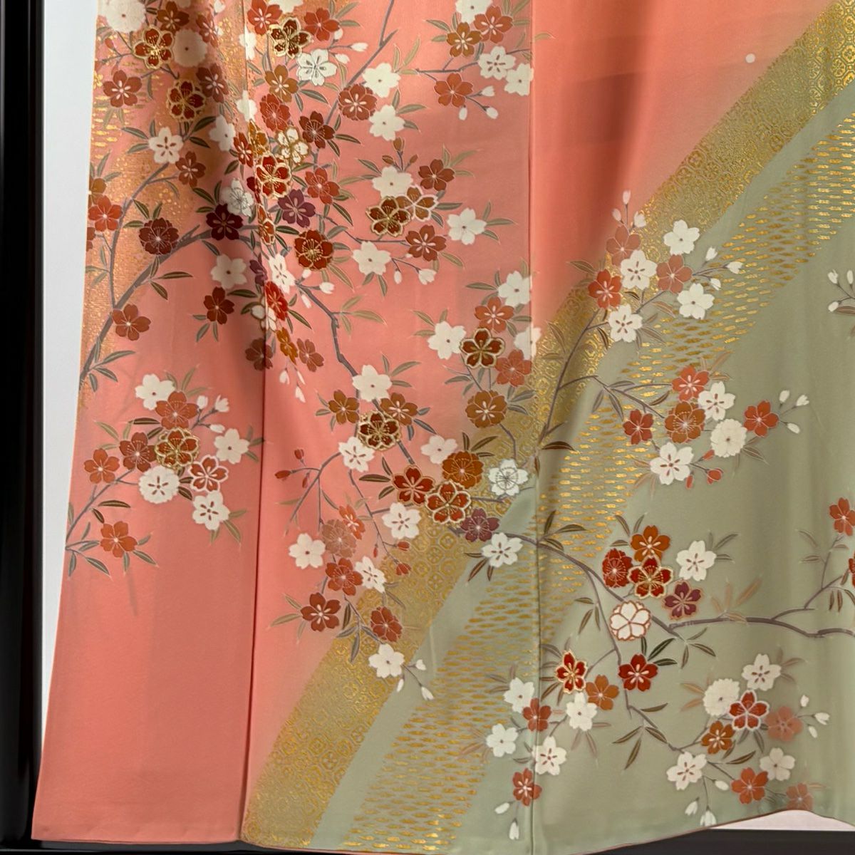 【庫存清倉】訪問服 身長156cm 袖長63cm S 雙層 附款 櫻花 蜀江文 金銀彩 染分 粉紅 純蠶絲 美品 名品級