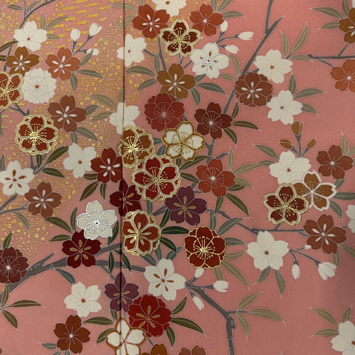 【庫存清倉】訪問服 身長156cm 袖長63cm S 雙層 附款 櫻花 蜀江文 金銀彩 染分 粉紅 純蠶絲 美品 名品級