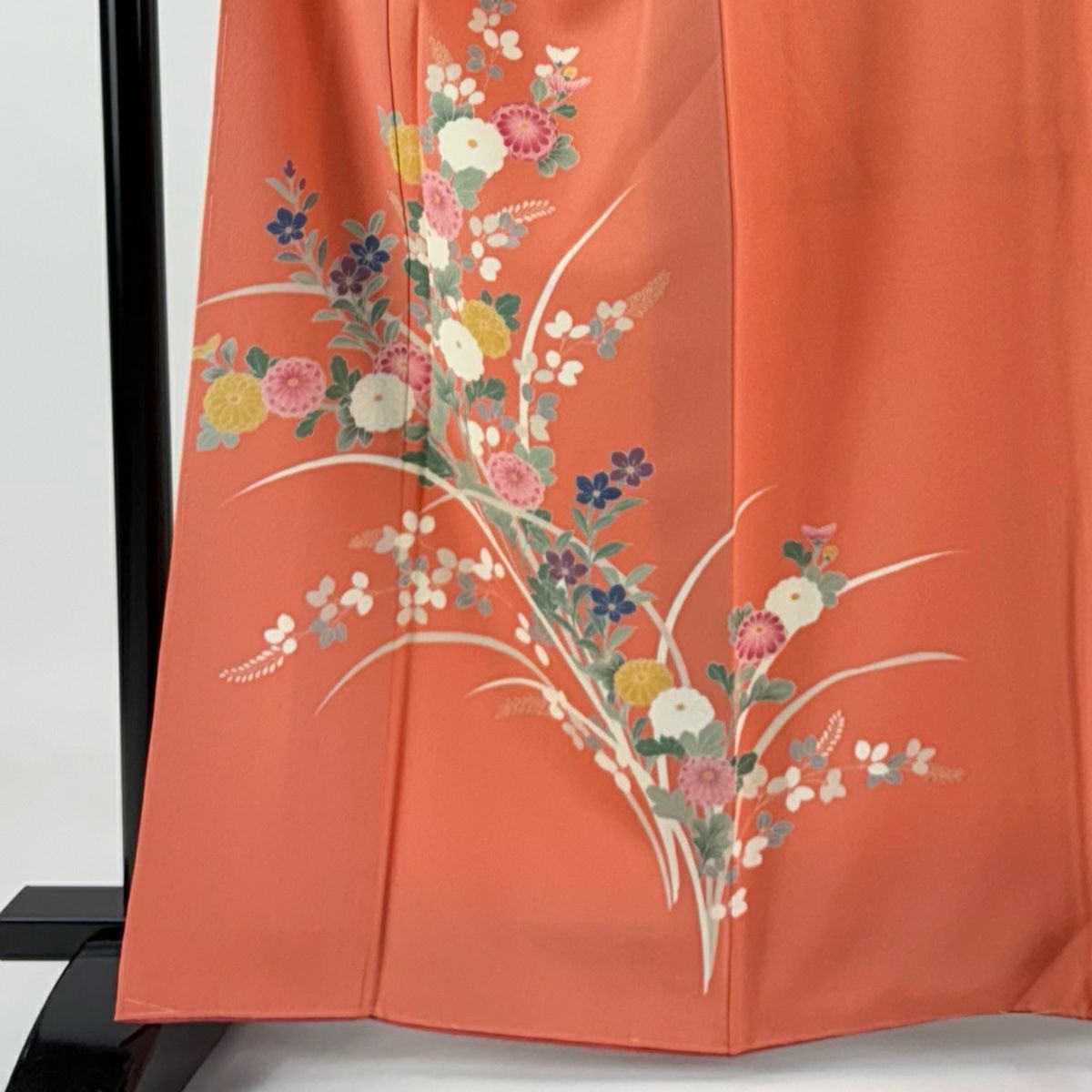 【庫存清倉】 付下 身長164cm 袖長69cm L 雙層 秋草 菊花 鮭粉色 純蠶絲 優品級