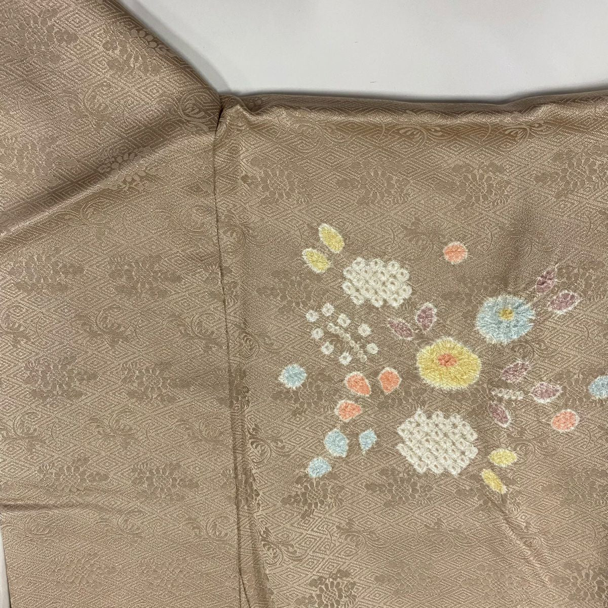 【庫存清倉】訪問服 身長155.5cm 袖長63cm S 雙層 草花紋紋 絞染 淺茶 純蠶絲 優品級