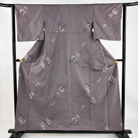 【庫存清倉】 小紋 身長158.5cm 袖長63cm S 雙層 枝花 深紫 純蠶絲 優品級