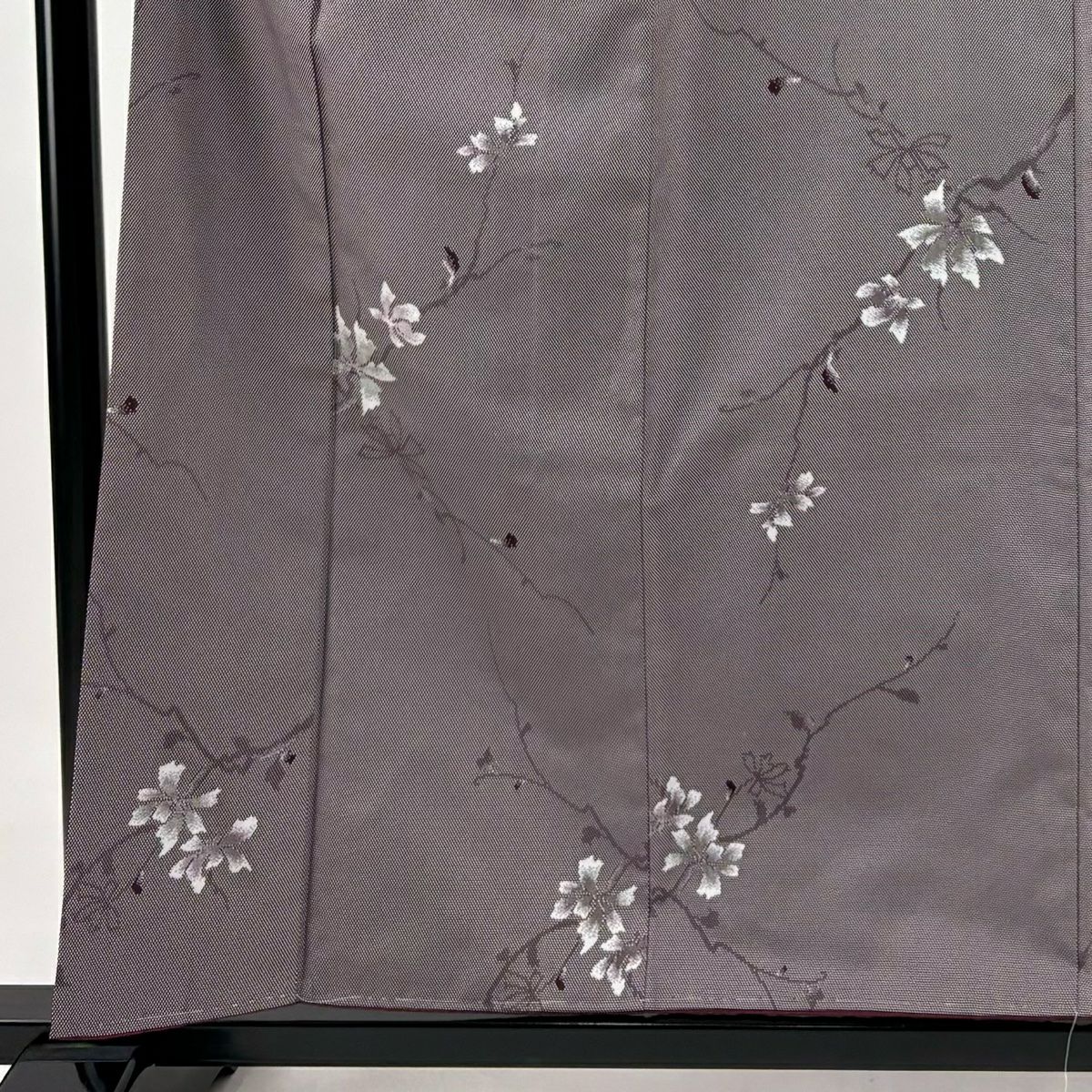 【庫存清倉】 小紋 身長158.5cm 袖長63cm S 雙層 枝花 深紫 純蠶絲 優品級
