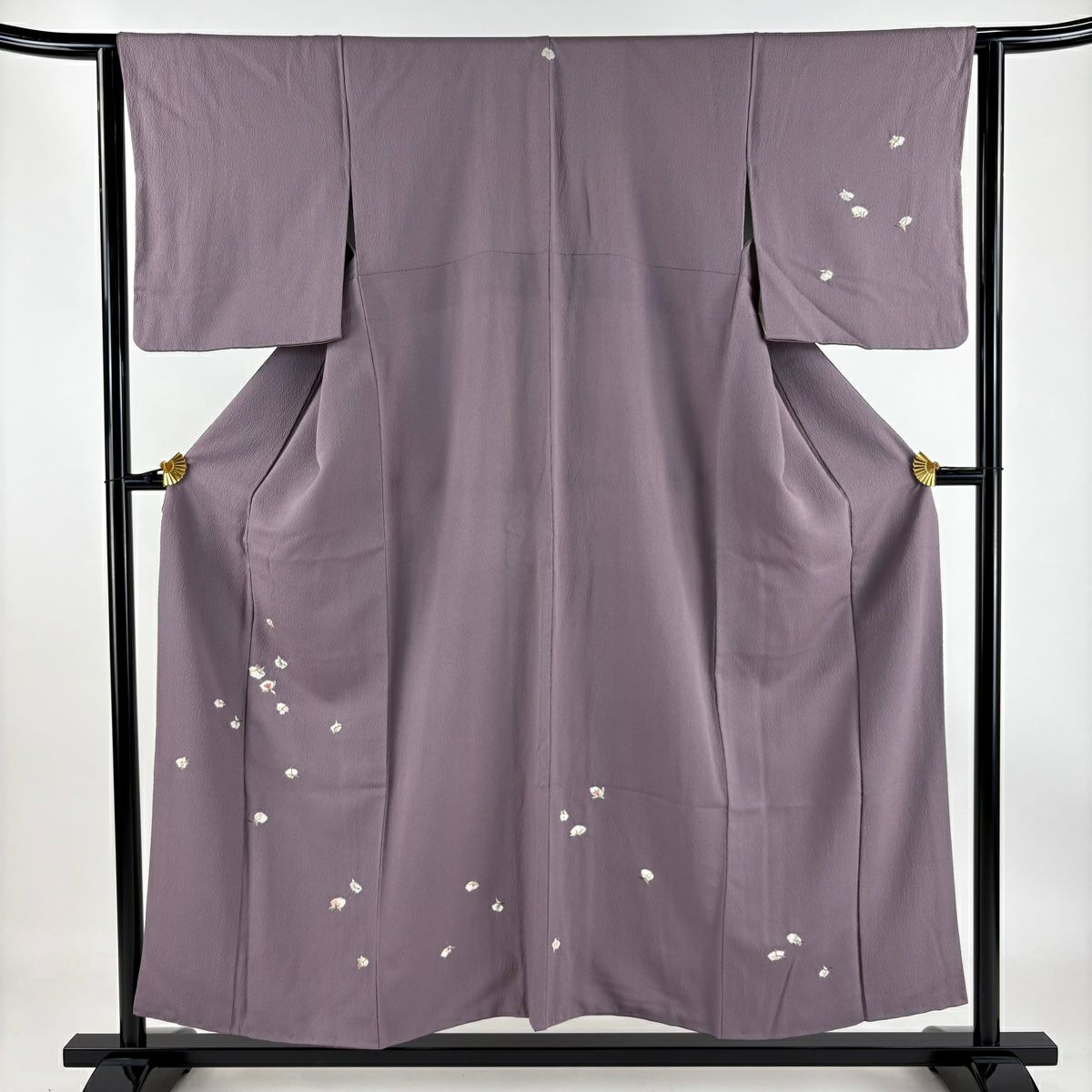 【庫存清倉】 付下 身長154cm 袖長63cm S 雙層 草花紋刺繡 金線 灰紫 純蠶絲 優品級 一個紋