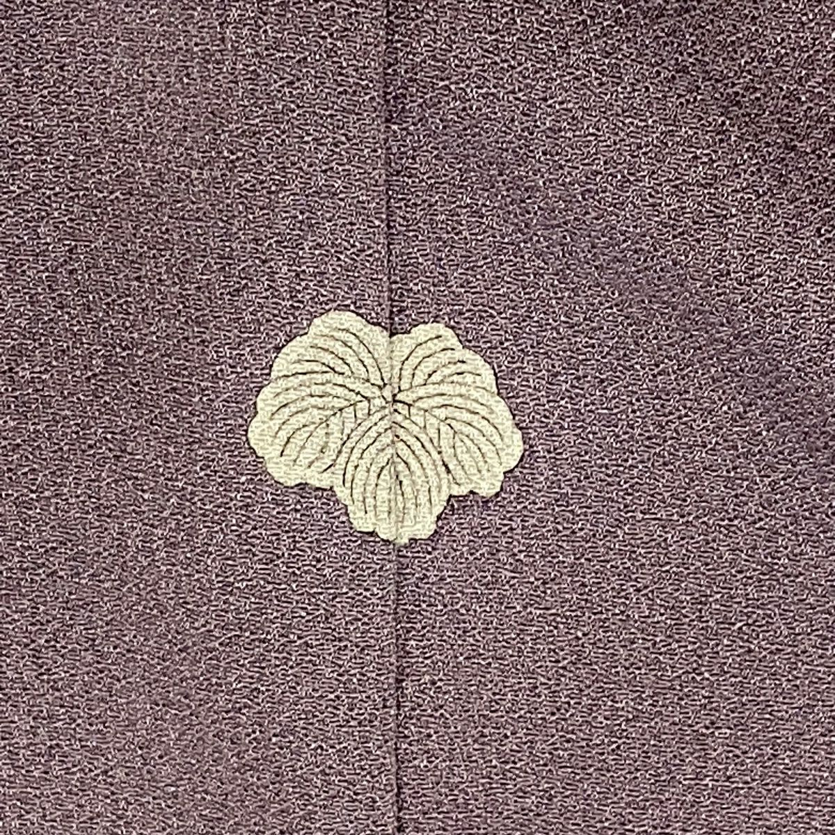 【庫存清倉】 付下 身長154cm 袖長63cm S 雙層 草花紋刺繡 金線 灰紫 純蠶絲 優品級 一個紋
