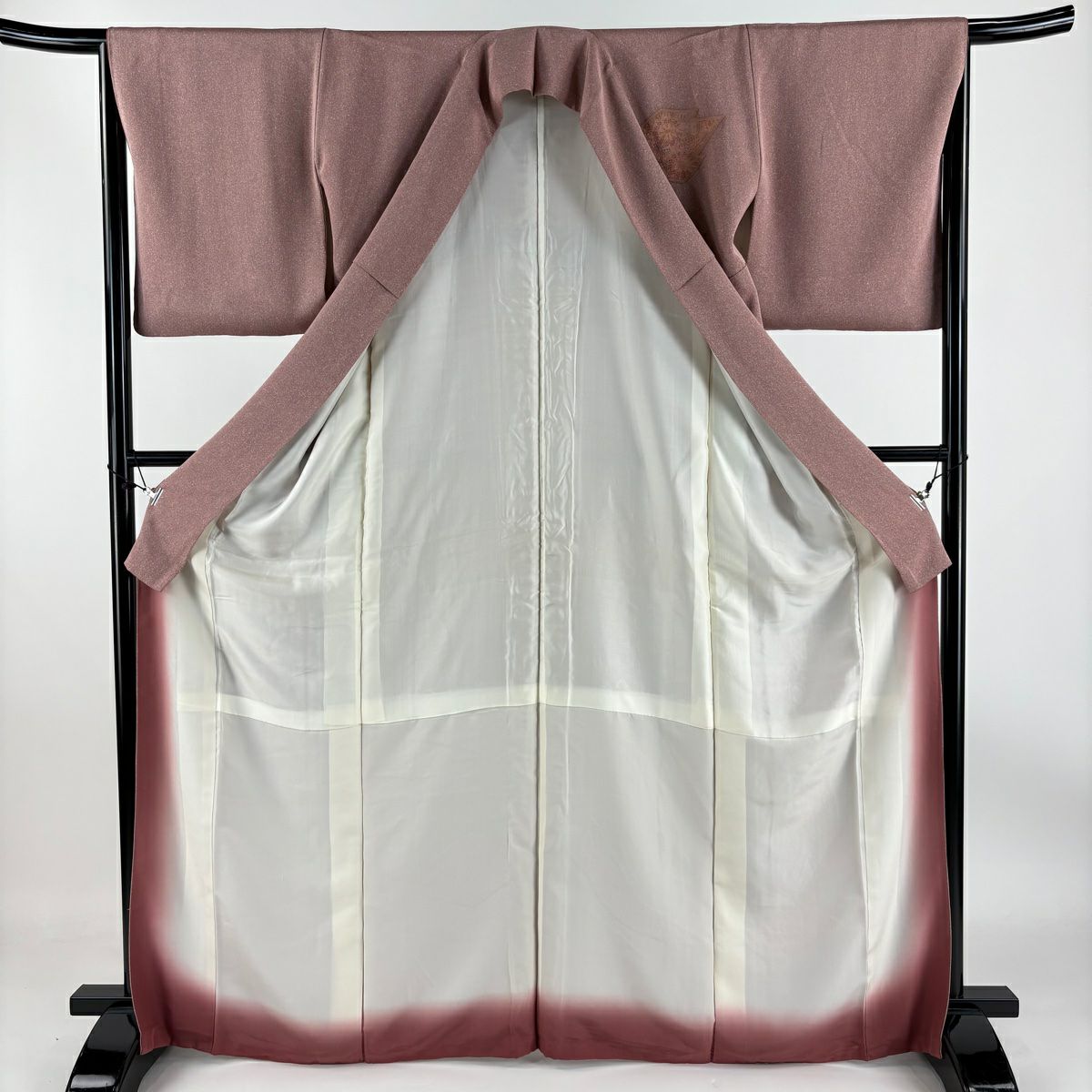 【庫存清倉】 付下 身長167.5cm 袖長65cm M 雙層 松樹皮菱 草花紋刺繡 金彩裝飾 粉紅 純蠶絲 優品級 一個紋