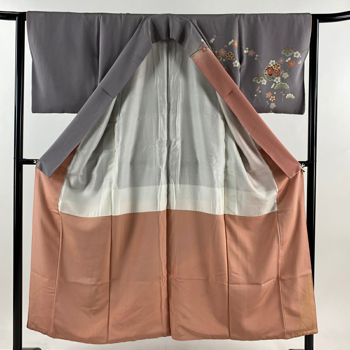 【庫存清倉】訪問服 身長150cm 袖長62.5cm S 雙層 枝梅花 雪輪 金銀彩 漸層 灰紫 純蠶絲 優品級