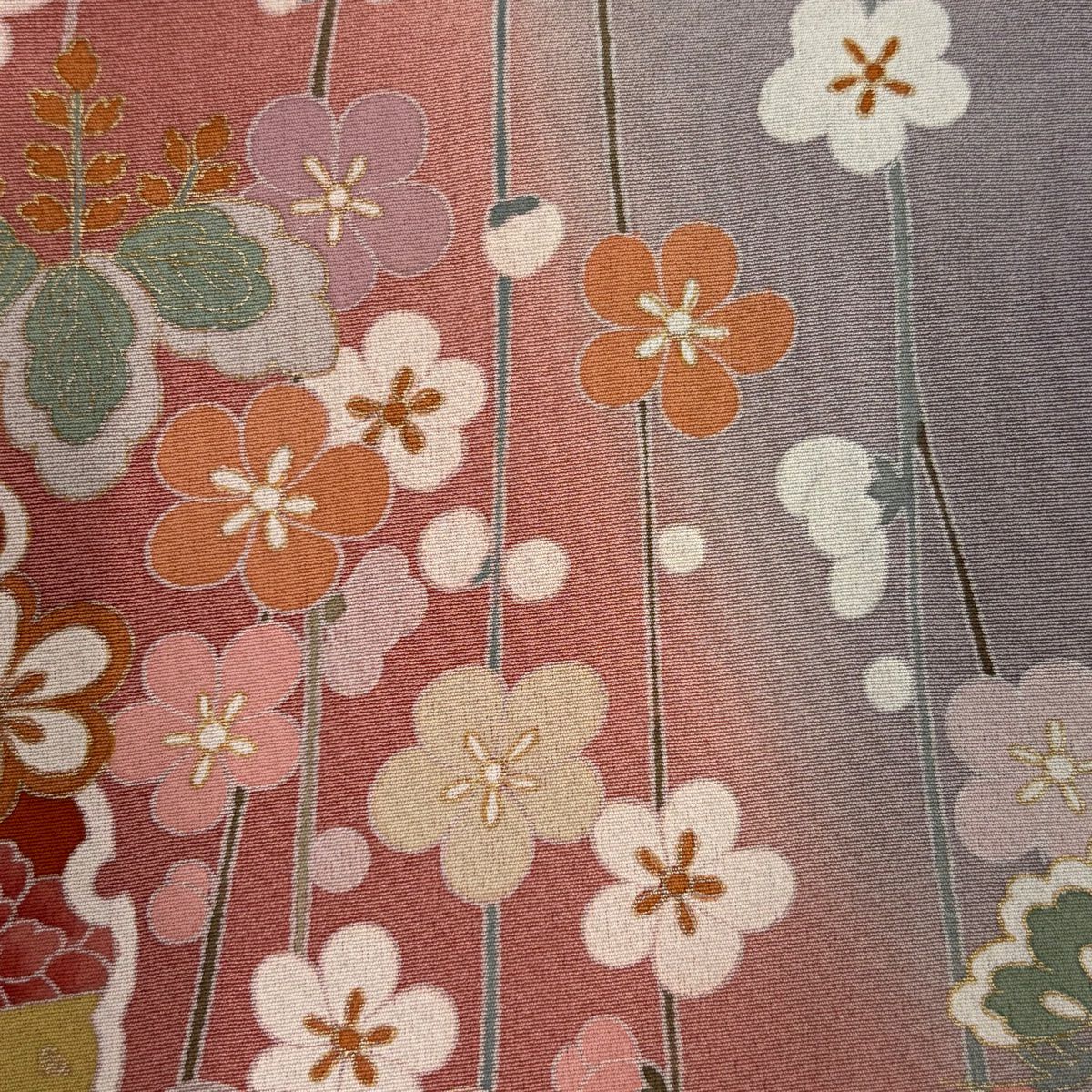【庫存清倉】訪問服 身長150cm 袖長62.5cm S 雙層 枝梅花 雪輪 金銀彩 漸層 灰紫 純蠶絲 優品級