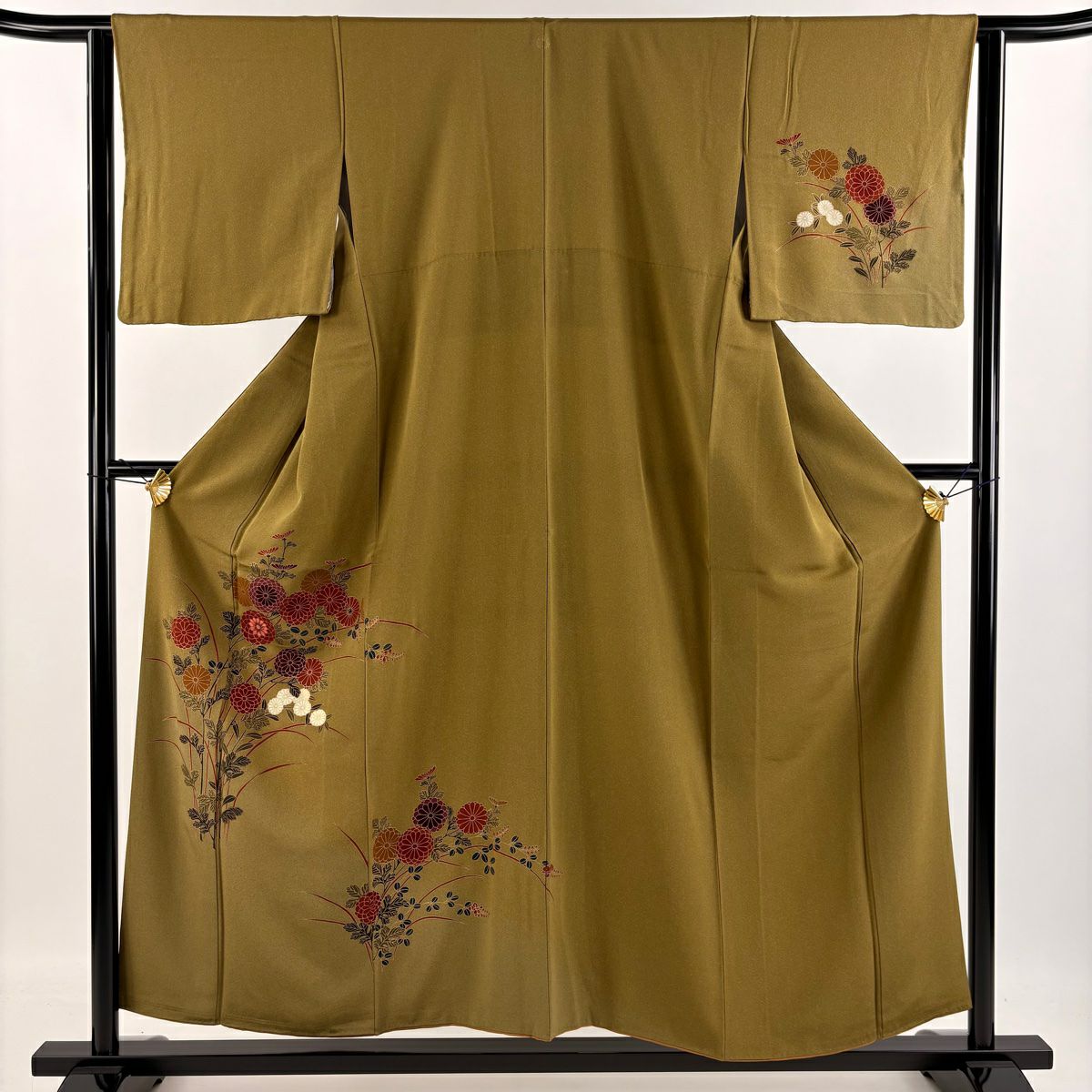 【庫存清倉】 付下 身長154.5cm 袖長62cm S 雙層 菊花 金銀彩 山吹茶 純蠶絲 美品 秀品級 一個紋