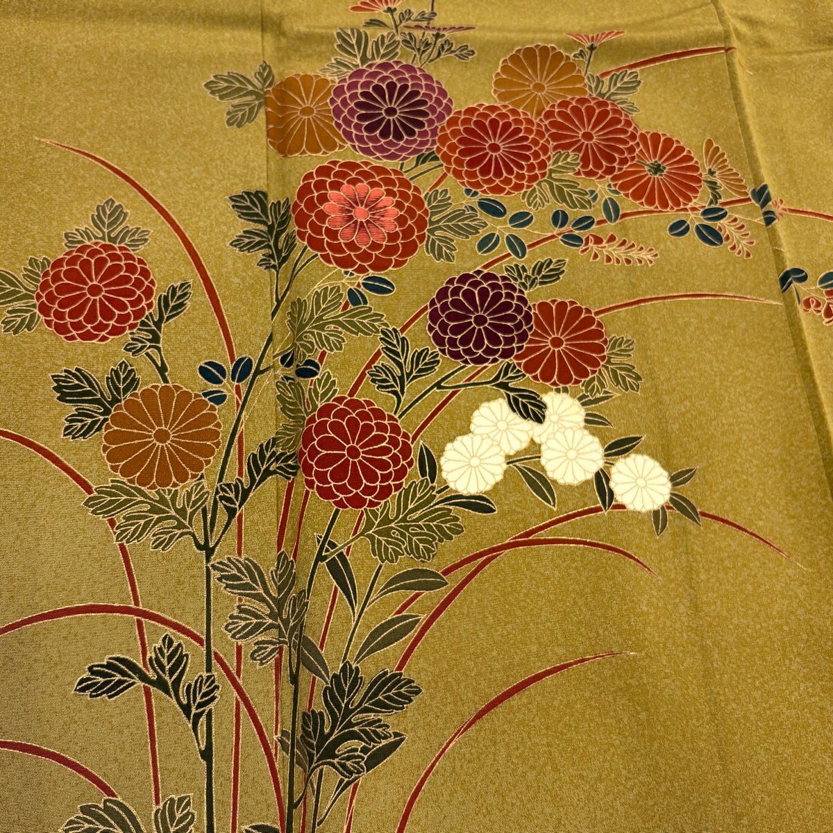 【庫存清倉】 付下 身長154.5cm 袖長62cm S 雙層 菊花 金銀彩 山吹茶 純蠶絲 美品 秀品級 一個紋